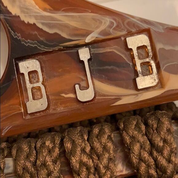 Vtg 70s brown macrame purse with plastic handles - Picture 5 of 7